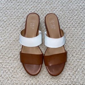 Franco Sarto Brown and White Flat Sandals
